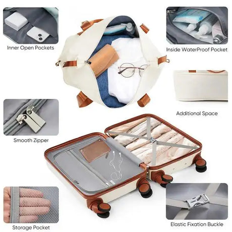 Front Opening 20 Inch Carry On Luggage With Expandable Travel Bag Set - Lootquake