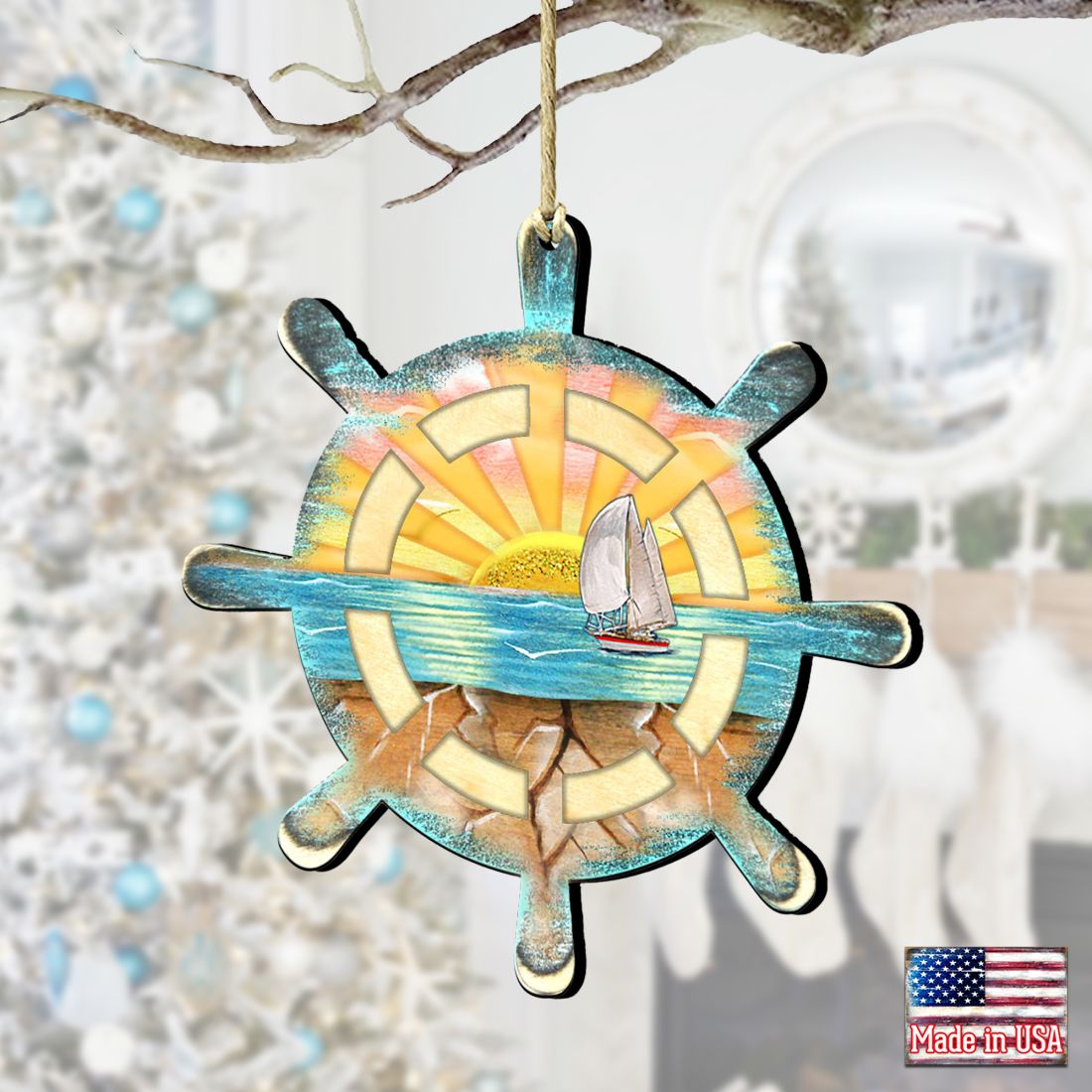 Captain Wheel Wooden Ornaments by G. DeBrekht - Coastal Holiday Decor - 8198536