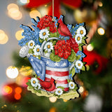 Regadera americana con decoración patriótica - Adorno para maceta - Regalo rústico hecho a mano - Adorno de madera de Susan Winget - 8471212-SW
