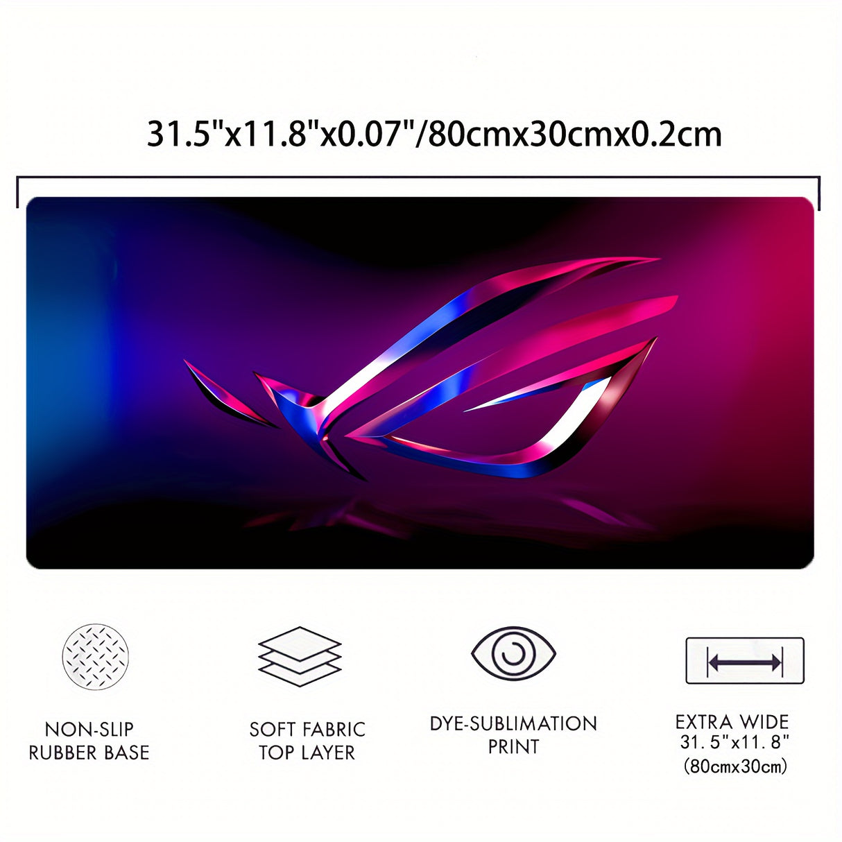 ASUS ROG Large Gaming Mouse Pad - Non-Slip, Waterproof Rubber Base, Stitched Edges, Oblong Shape, Durable Deskpad Mat for Gaming