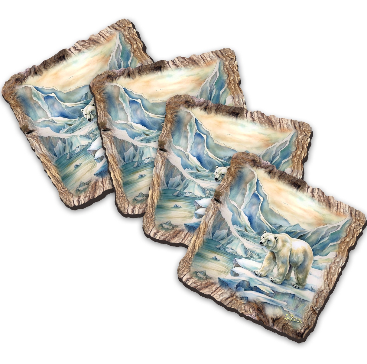 Juego de 4 posavasos de corcho de madera con diseño de oso polar de Nature Wonders Nature Wildlife Decor - 95400C-S4