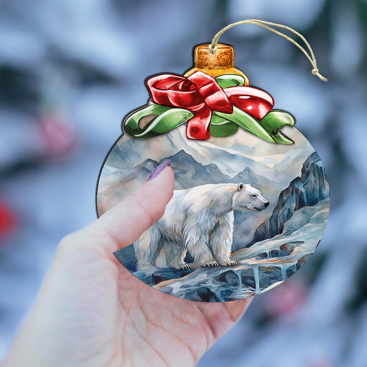 Arctic Frost Peak Polar Bear Wooden Ornaments by G.Debrekht - Wildlife Holiday Decor - 870020