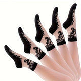 5 pares de calcetines de malla bordados, finos y cómodos, de tubo medio, para mujer.