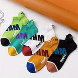 5 pares de calcetines unisex con letras estampadas, elegantes y transpirables, de corte bajo, para mujer.