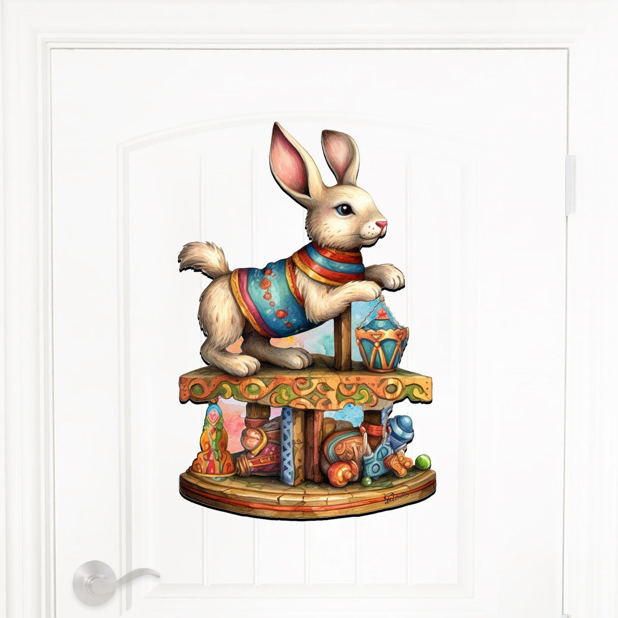 Carousel Bunny with Toys Holiday Door Decor by G. Debrekht - Christmas Decor - 8611086H