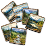 Mountain River Wooden Cork Placemat and Coasters Gift Set of 7 by Nature Wonders Nature Wildlife Decor  - 85407C-S7
