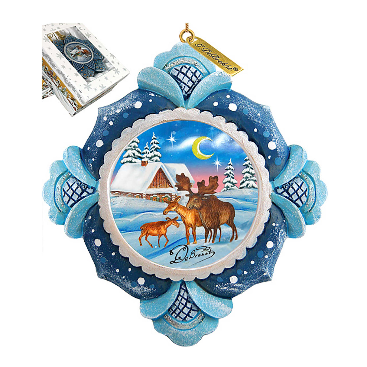 Adorno navideño de familia de alces, esculpido y pintado a mano por G. DeBrekht - Decoración navideña con temática de vida silvestre - 6102419