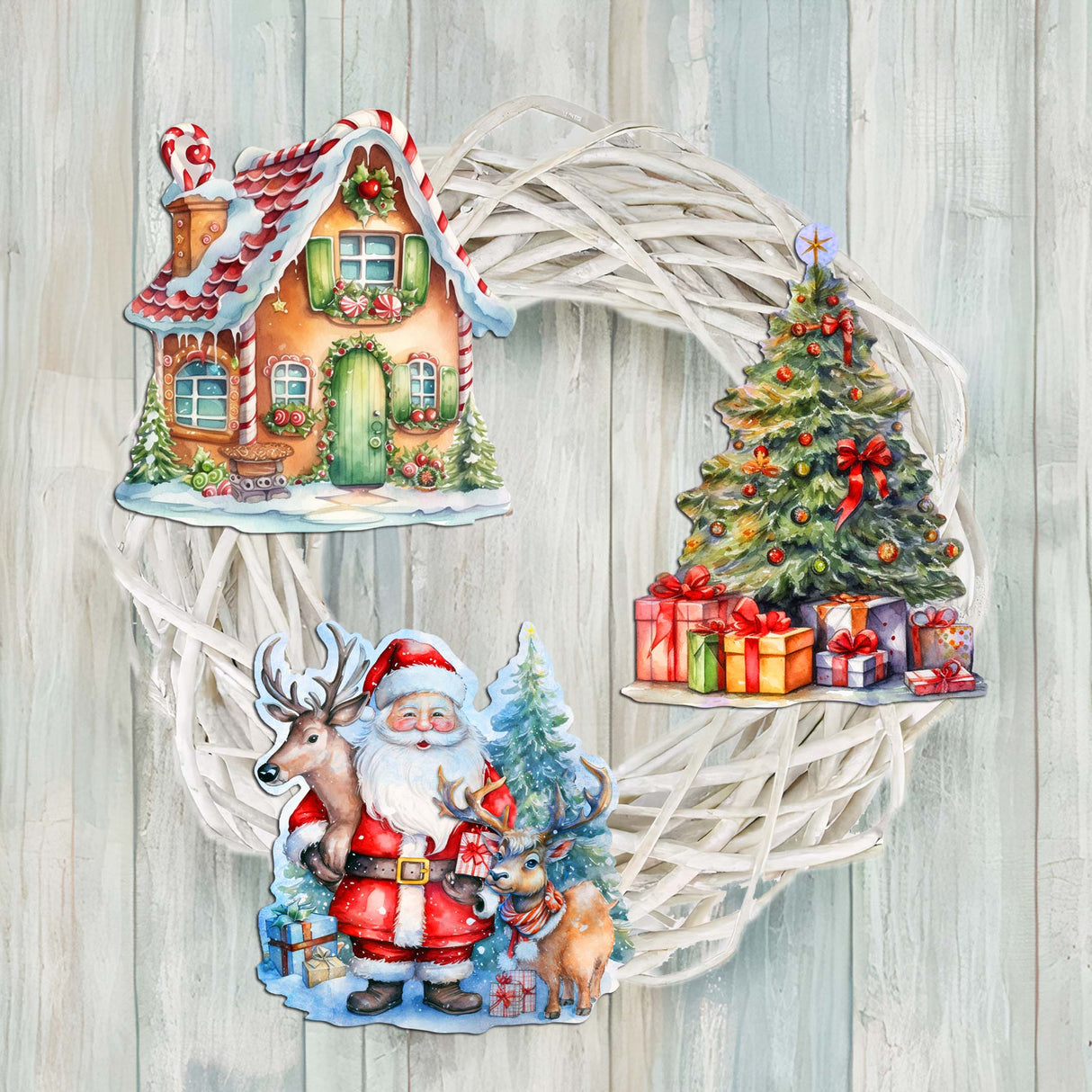 Christmas Is Here Decorative Wooden Clip-on Ornaments Set of 3 by G. Debrekht - Christmas Decor - 8091028C-S3