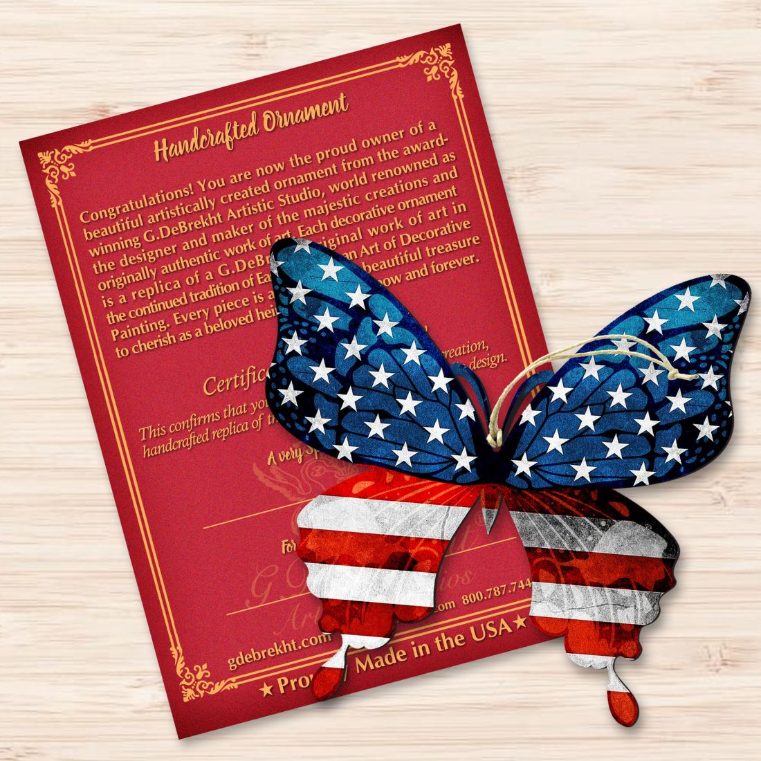 USA Patriotic Butterfly Wooden Ornaments - American Christmas Decor - 8187127