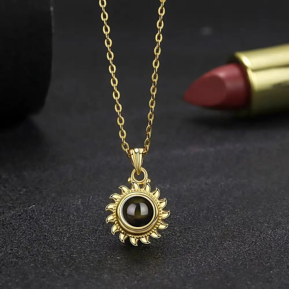 Female Sunflower Photo Projection 925 Pure Silver Necklace - Lootquake