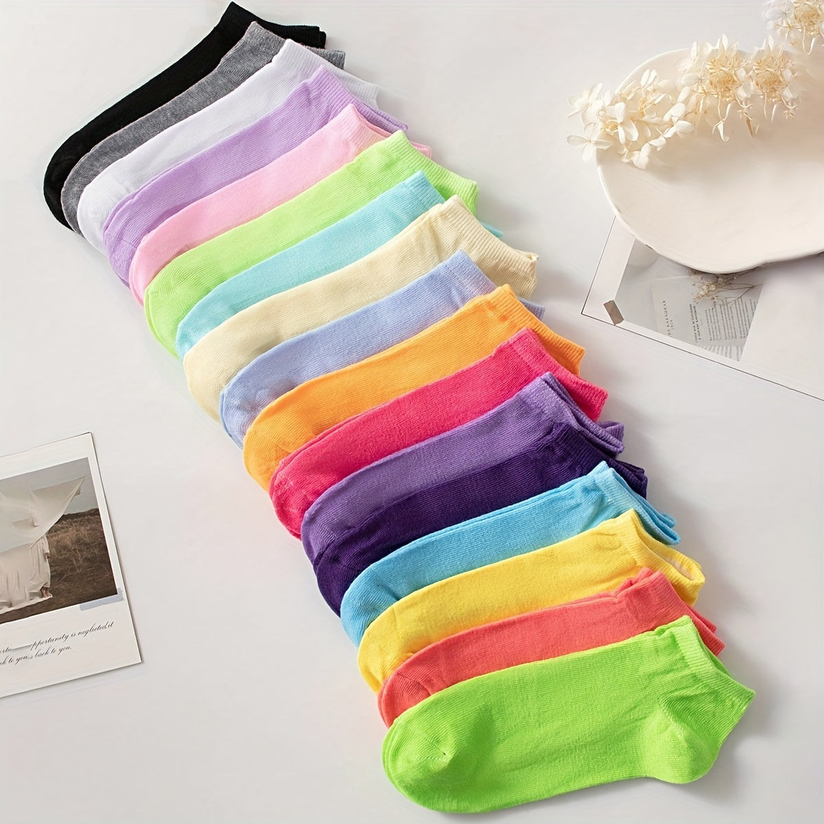 20/40 Pairs Heart Print Socks, Valentine's Day Candy Colored Ankle Socks, Women's Stockings & Hosiery