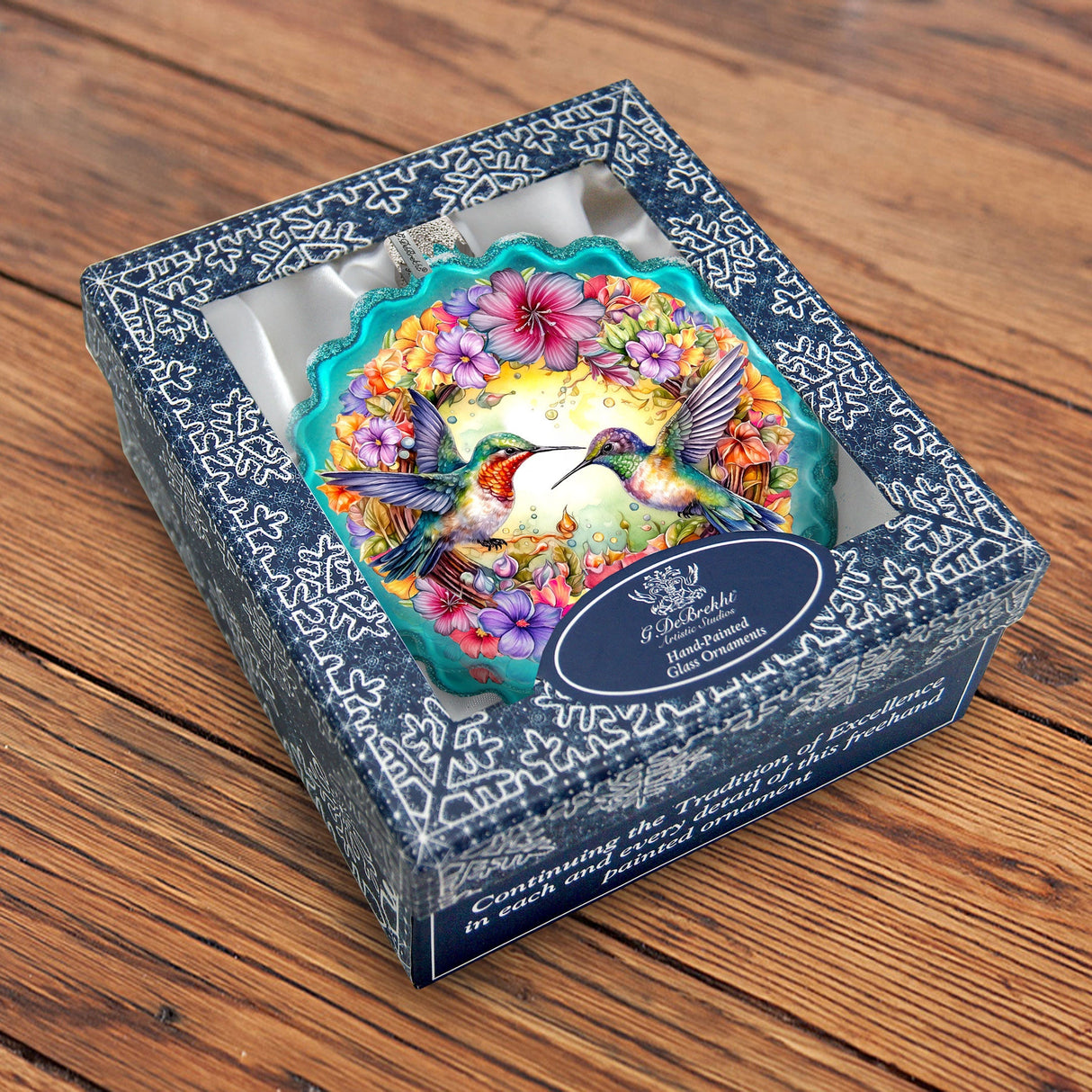 Hummingbirds Wreath Glass Ornament by G. Debrekht - Wildlife Holiday Decor - 759-061