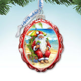 Nautical Christmas Decor - Santa on the Beach Keepsake Glass Ornaments by G. Debrekht - Christmas Decor - 777413