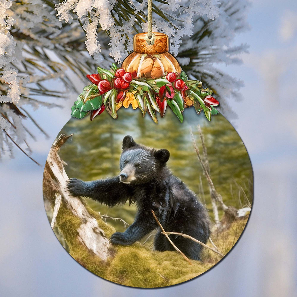 Black Bear Cubs in Alaskan Woods Wooden Ornaments by G.Debrekht - Wildlife Holiday Decor - 870038