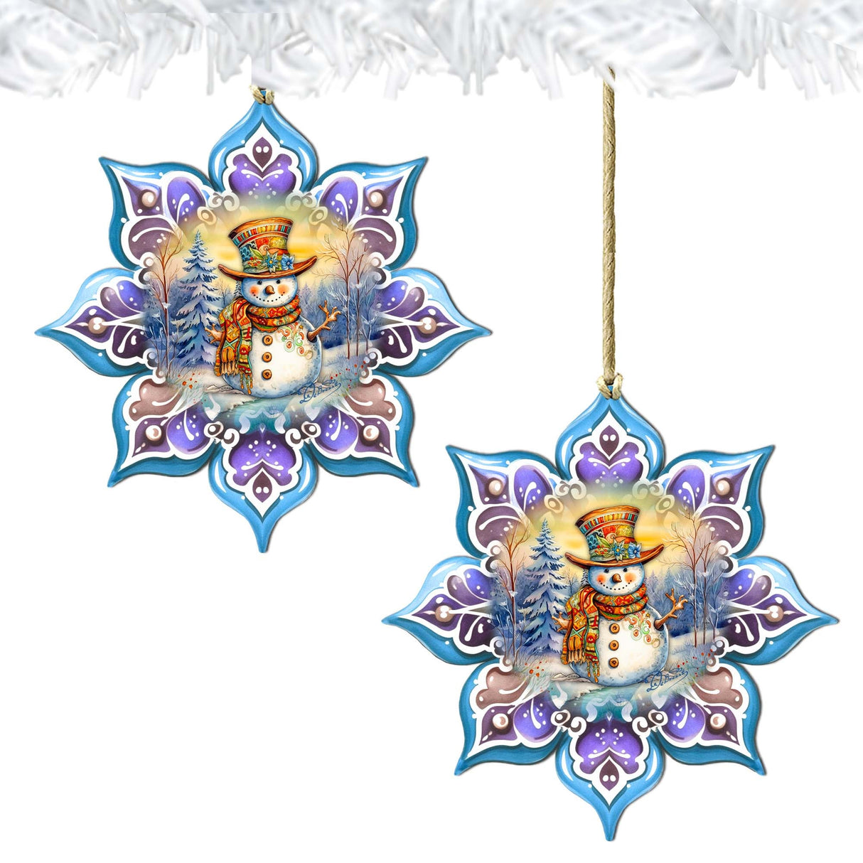 Adornos de madera con copos de nieve morados de G. Debrekht - Decoración navideña de Papá Noel - 8688426