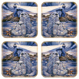 Juego de 4 posavasos de corcho de madera con diseño de nutrias Starlight de J. Bergsma - Decoración de vida silvestre - 8199473C-S4