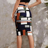 Ladies' Colorful Versatile Irregular Geometric Pattern Slim Fit Hip Hugging Skirt Short Skirt - Lootquake