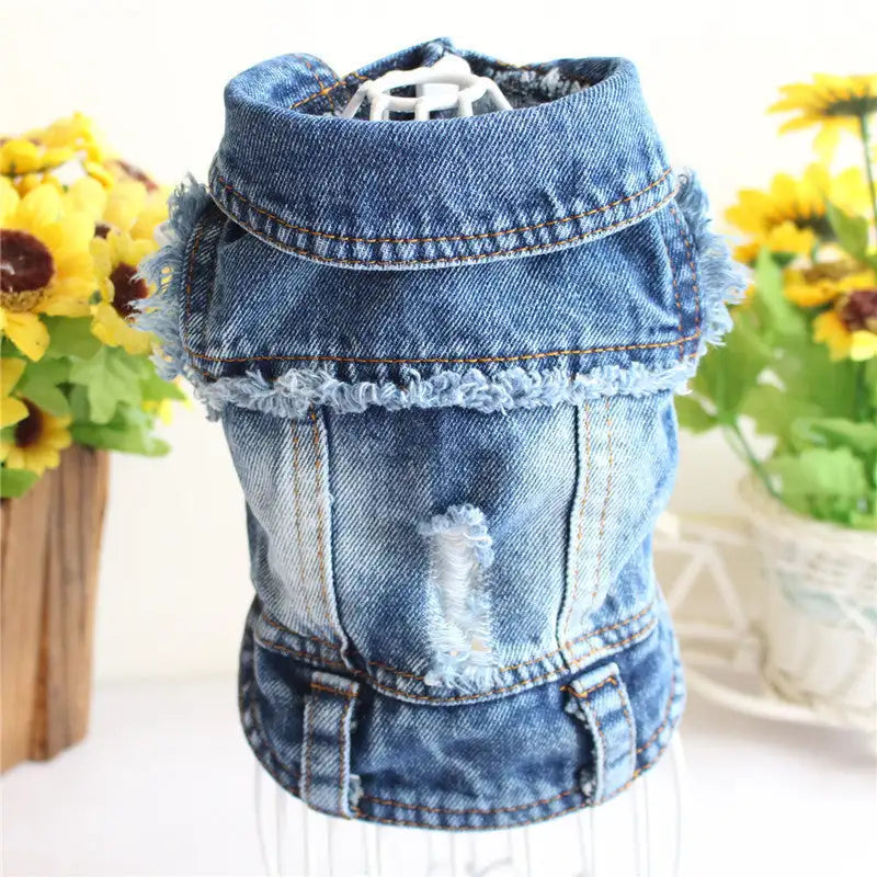 Designer Dog Clothes Small Dog Denim Jacket Coat Cat Costume Puppy Jeans Vest Spring Clothing - Lootquake