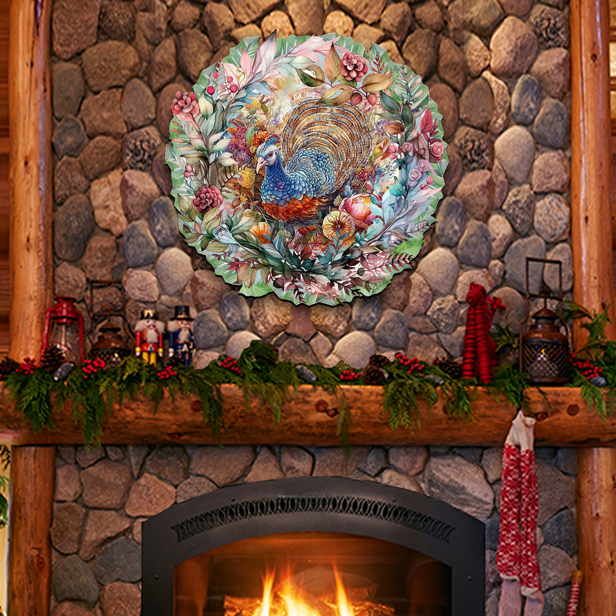 Thanksgiving Turkey Wreath Holiday Door Decor by G. Debrekht - Thanksgiving Decor - 8611083H