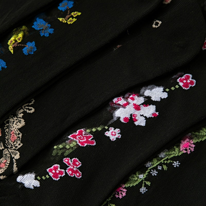 10-Pack Floral Glass Silk Women's Socks - Breathable, Durable & Luxurious, Perfect for Everyday Elegance