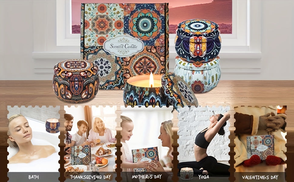 Coffret cadeau de bougies parfumées de Noël - 65 ml x 6 pièces, parfums rose, vanille, lavande et jasmin - Parfait pour la décoration des fêtes, les réunions de famille, les accessoires photo et les cadeaux de grand-mère