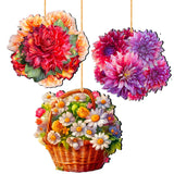 Flower Bouquets Decorative Wooden Ornaments Set of 3 by G. Debrekht - Love Family Decor - 8091076-2-S3