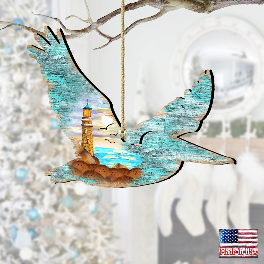 Adornos de madera de pelícano de G. DeBrekht - Decoración navideña costera - 8198611