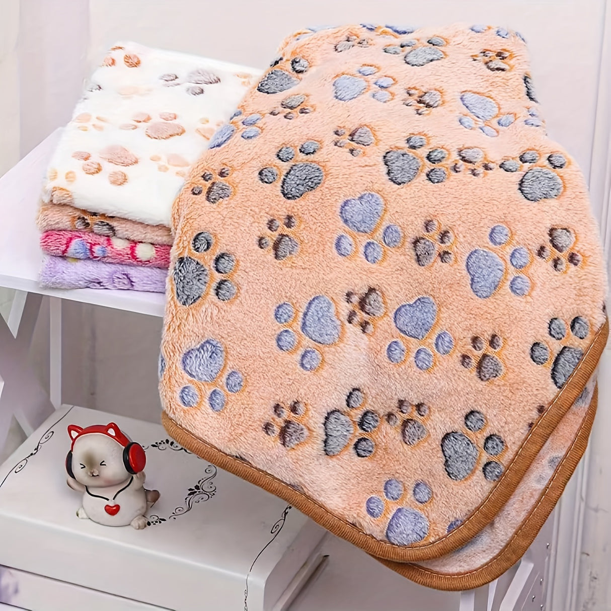 Manta para mascotas con estampado de pata de perro, suave manta de terciopelo, ideal para perros grandes, medianos y pequeños, cálida y suave.