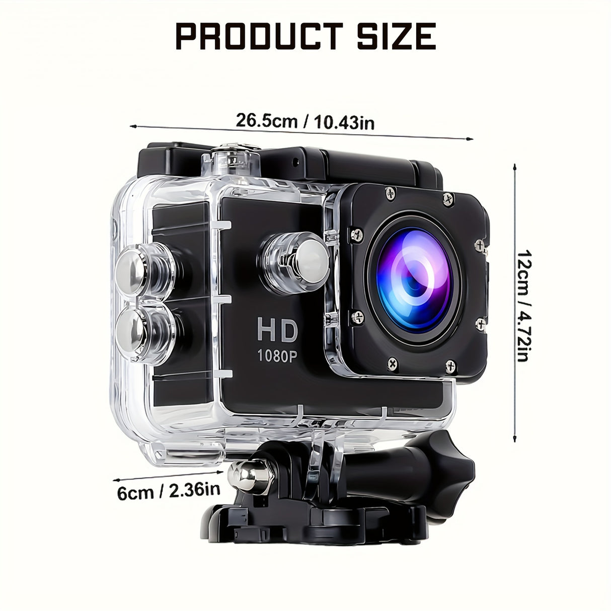 Compact 1080P Full HD Action Camera with 2" LCD Screen & 5MP Resolution -, 170° Wide-Angle Lens, 900mAh Rechargeable Battery - Ideal for Diving, Surfing, Cycling & Outdoor Adventures - Black