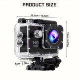 Compact 1080P Full HD Action Camera with 2" LCD Screen & 5MP Resolution -, 170° Wide-Angle Lens, 900mAh Rechargeable Battery - Ideal for Diving, Surfing, Cycling & Outdoor Adventures - Black