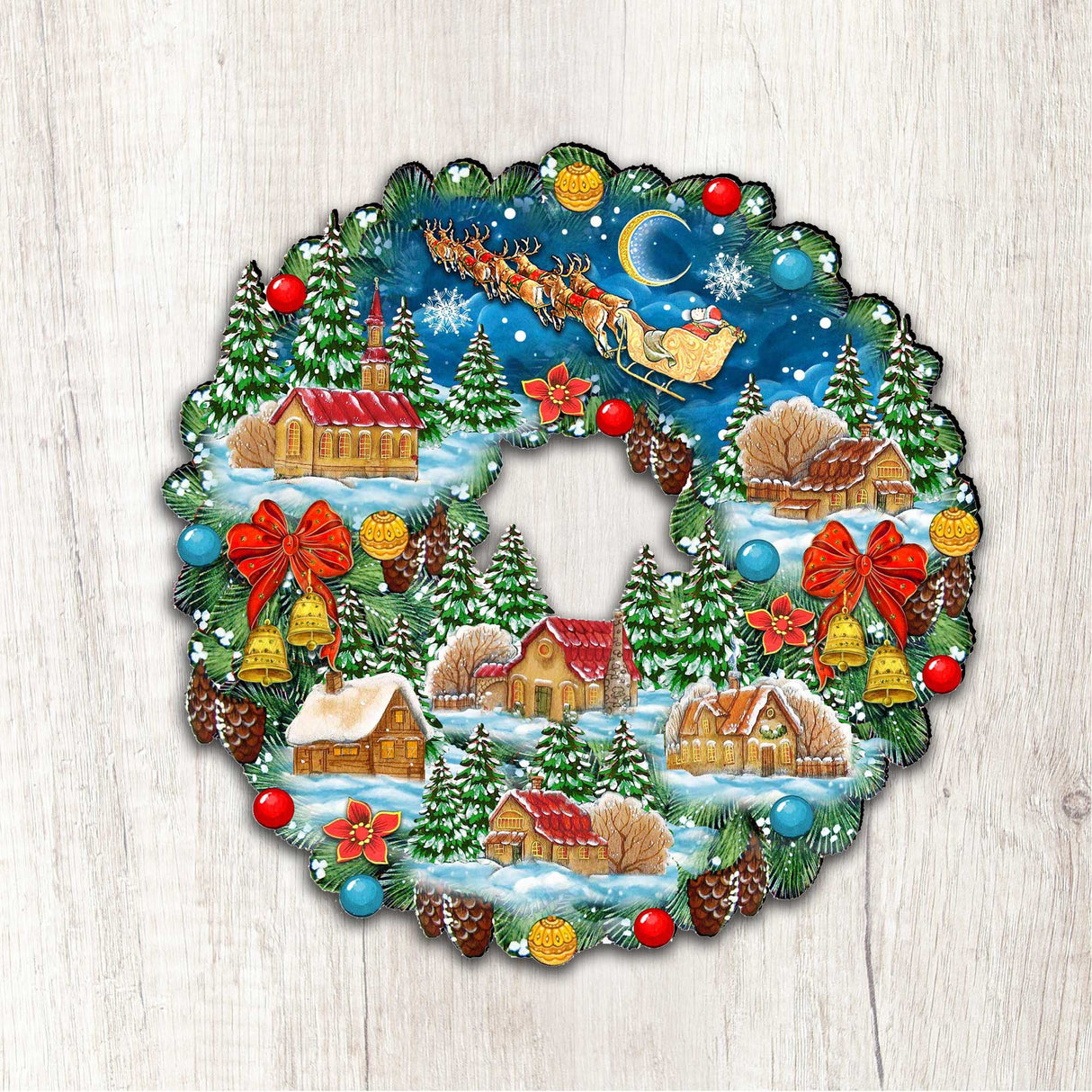 Corona navideña Up Up, decoración para puerta de G. DeBrekht - Decoración navideña de Papá Noel y muñeco de nieve - 8185315H