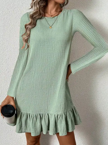 Ladies' Solid Color Lace A-list Casual Long Sleeved Dress - Lootquake