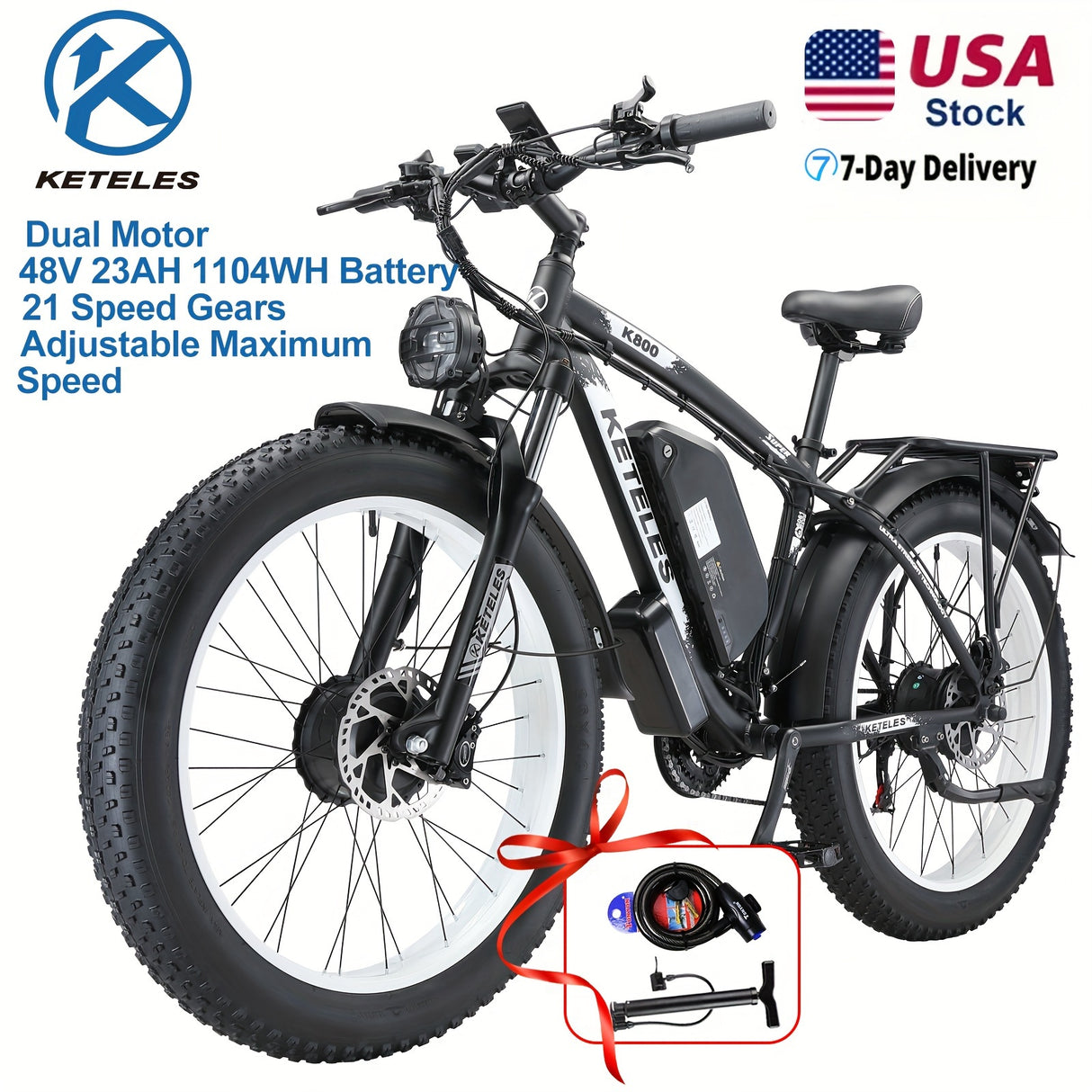 Vélo électrique pour adulte Kettles 740 W | Vélo électrique avec pneus de 26 pouces, VTT à double moteur pour trajets domicile-travail et tout-terrain, avec batterie amovible 48 V 23 Ah, jusqu'à 80 km à 31,3 km/h