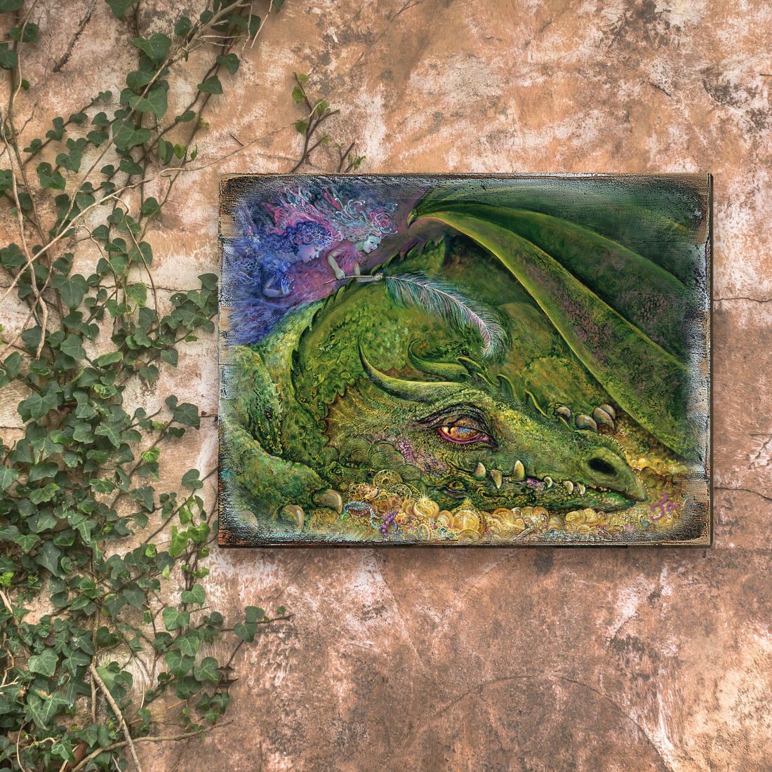 Never Tickle a Sleeping Dragon Fantasy Wooden Wall Art by Josephine Wall - Fantasy Decor - 852135-JW