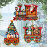 Santa's Train Wooden Ornaments Set of 3 by G. Debrekht - Christmas Décor - 8100202S3