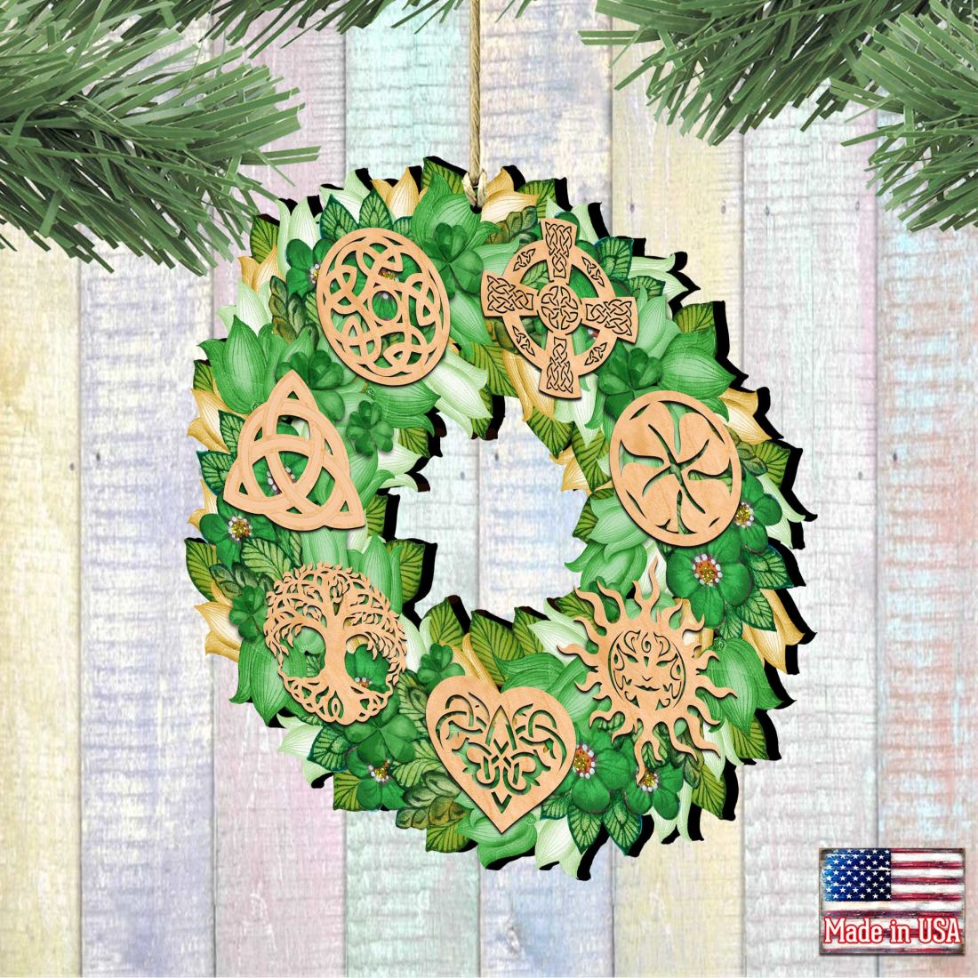 Irish Celtic Wreath Wooden Ornaments by G. DeBrekht - Celtic Decor - 8185319