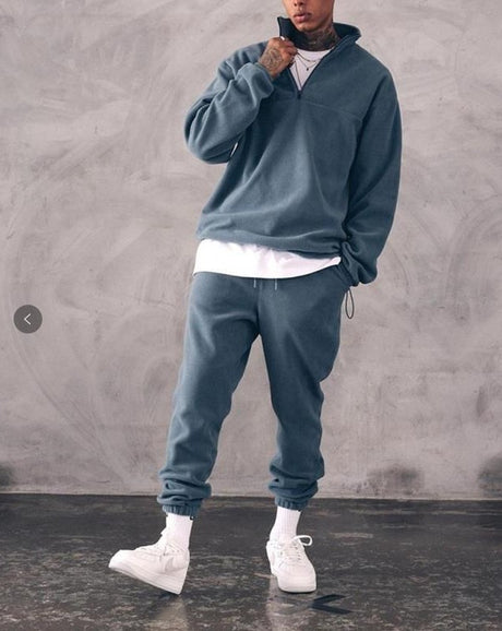 Casual Stand Collar Thickened Long-sleeved T-shirt Loose-fitting  Pullover Men's Suit - Lootquake