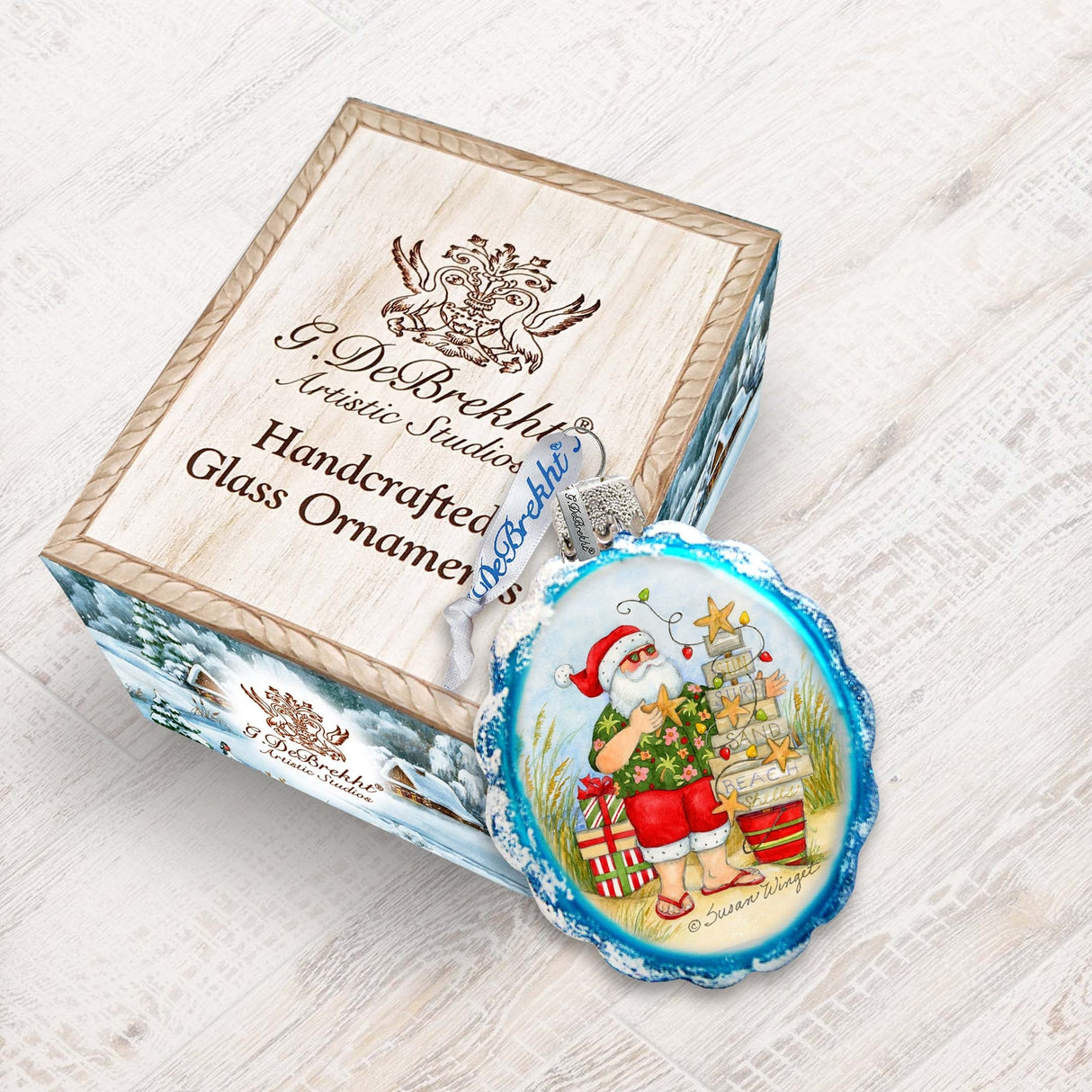 Santa with Christmas Tree Mercury Glass Ornaments by Susan Winget - Christmas Decor - 776039-SW