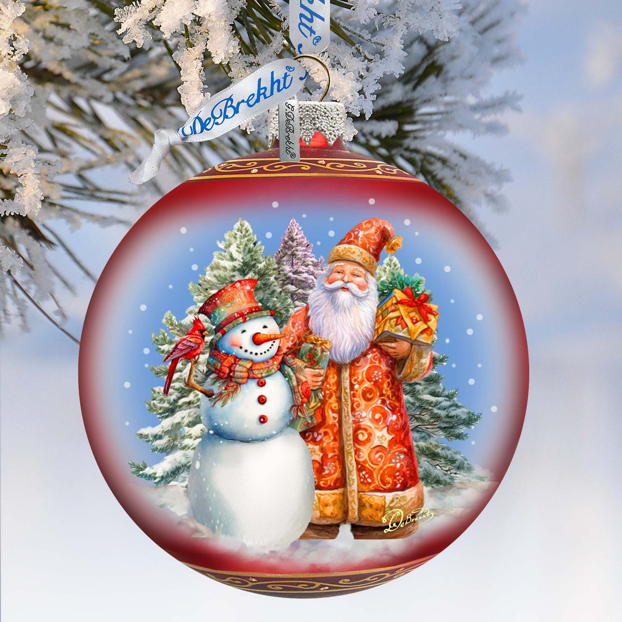 Adorno de cristal grande "Amigo de Papá Noel" de G.Debrekht - Decoración navideña de muñeco de nieve de Papá Noel - 73941