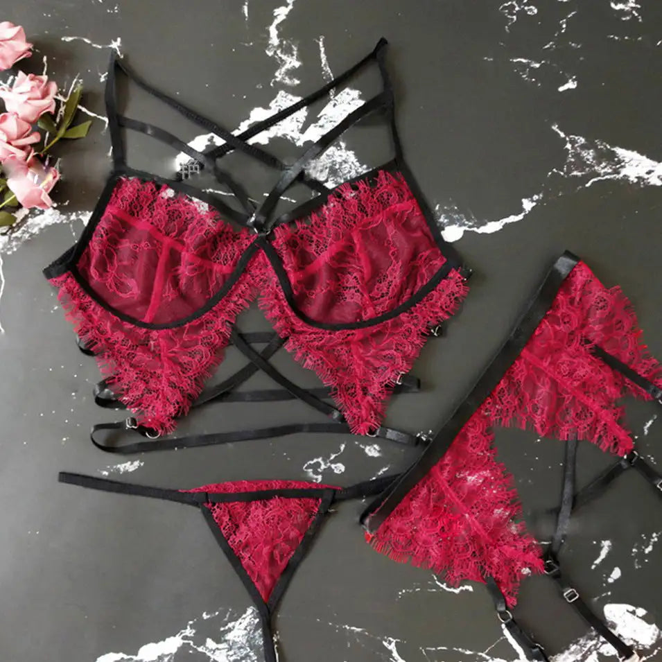 Women's Bundled Three Point Garter Lingerie Set - Lootquake