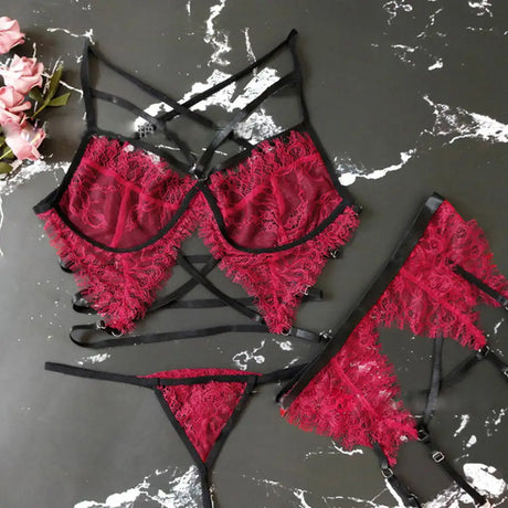 Women's Bundled Three Point Garter Lingerie Set - Lootquake