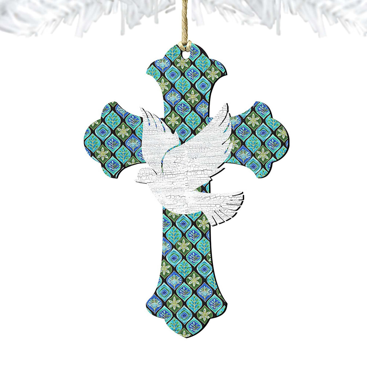 White Doves Cross Wooden Ornaments by G. DeBrekht - Nativity Holiday Decor - 8191163-2