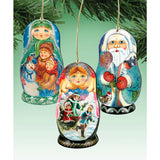 Winter Play Dolls Wooden Ornaments Set of 3 by G. DeBrekht - Christmas Decor - 8100109S3
