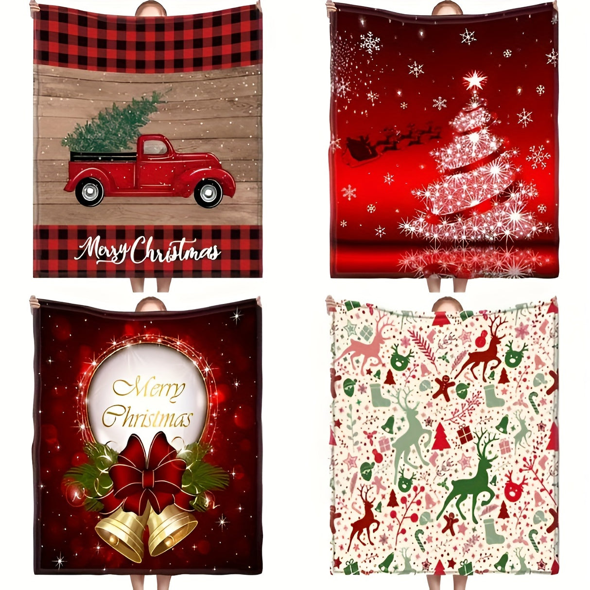 1pc Christmas Throw Blanket - Reindeer and Christmas Trees Printed, Soft, Cozy, Holiday-Themed, Versatile Throw for Couch, Bed, Sofa, Office, Camping, Indoor and Outdoor Use