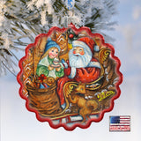 Santas Arrival Wreath Glass Ornament by G. DeBrekht - Christmas Santa Snowman Decor - 759-039