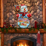 Decoración navideña de Papá Noel en el cielo nocturno con muñeco de nieve para puerta de G. DeBrekht - 818158H