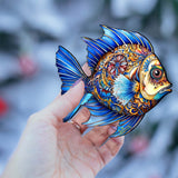 Coastal Christmas Ornaments - Aquamarine Aqua Fish Wooden Ornaments by G. Debrekht Coastal Holiday Decor - 8688306