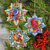 Forest Birds Snowflake Wooden Ornaments Set of 3 by G. Debrekht - Christmas Decor - 8090144-S3