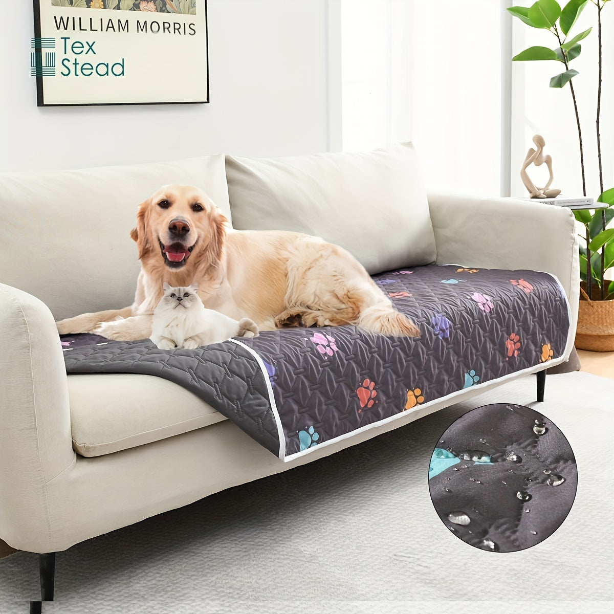 Ultimate Reversible Dog Bed Cover - Waterproof, Washable, Reusable Camping Mat with Geometric Embroidery Blanket, Rainbow Dog Paw Design, Easy to Clean and Durable for Indoor and Outdoor Use