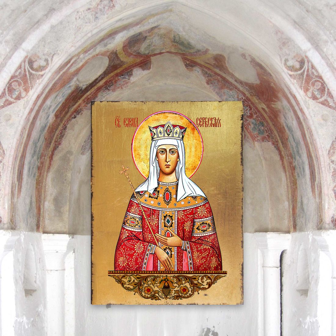 Icono sagrado ortodoxo religioso de madera de Santa Elena bañado en oro - Decoración inspiradora - 85061